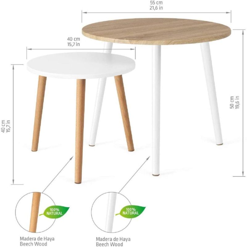 Solid Wood Legs Round Set Two Side Table Coffee Table K/D
