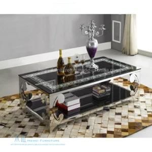 Classy 2 Shelves Tempered Glass Metal Frame Coffee Table (HW-0075T)
