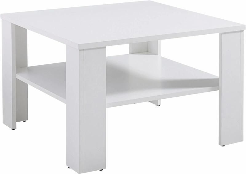 Square Light Colored Wooden Coffee Table with a Base