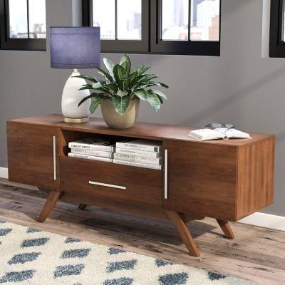 Living Room Furniture Walnut Finish 65 Inches Wooden TV Stand with 2 Doors and 1 Drawer for Tvs