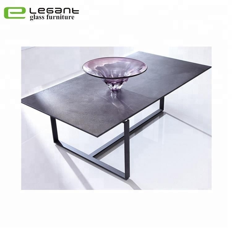 Stone Painted Tempered Glass Center Table with Iron Base