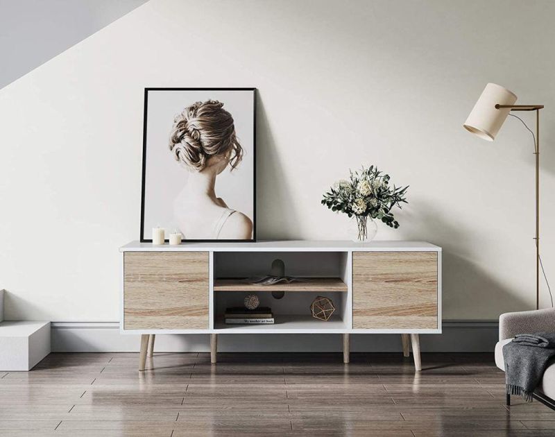 Combination of Modern Minimalist TV Cabinet with MDF Solid Wood Legs