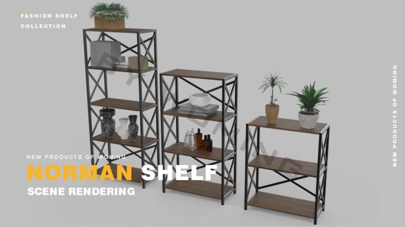 Living Room Furniture Bookcase Industrial Metal Frame Rack MDF Wooden Narrow Leaning Ladder Book Shelf Home Bookshelf