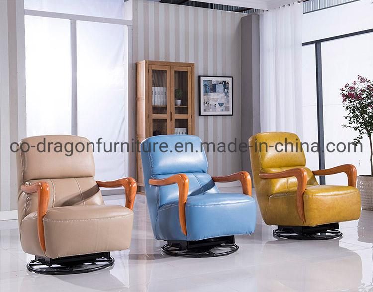 Modern Furniture Metal Legs Leather Sofa Chair with Wooden Arm