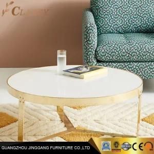 Modern Round Marble Coffee Table with Golden Metal Frame