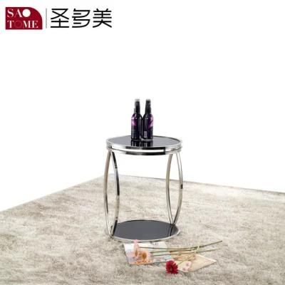 Simple Style Stainless Steel End Table with Glass Top