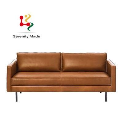 Vintage Style Brown Leather Upholstered Metal Legs 5 Seats Couch Sofa for Living Room