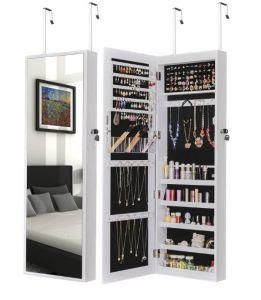 Wall &amp; Door Mounted Lockable Jewelry Cabinet Armoire with Big Mirror Cosmetic Organizer Accessories Display