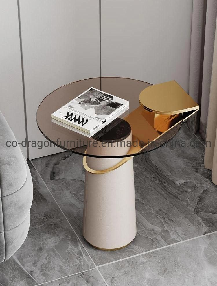 Modern Steel Side Table with Glass Top for Home Furniture