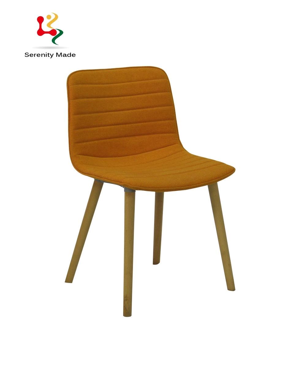 Modern Restaurant Furniture Orange Fabric Seat Wooden Legs Dining Chair