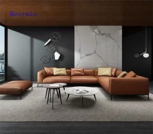Leather Sofa in Living Room with Light Luxury Style