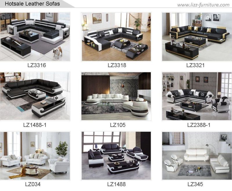 Modern European Genuine Leather Sectional Sofa with LED & Speaker & Adjustable Headrest &Armrest