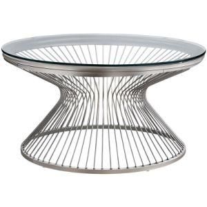 Modern Design Glass Round End Side Table with Metal Net Base Coffee Table