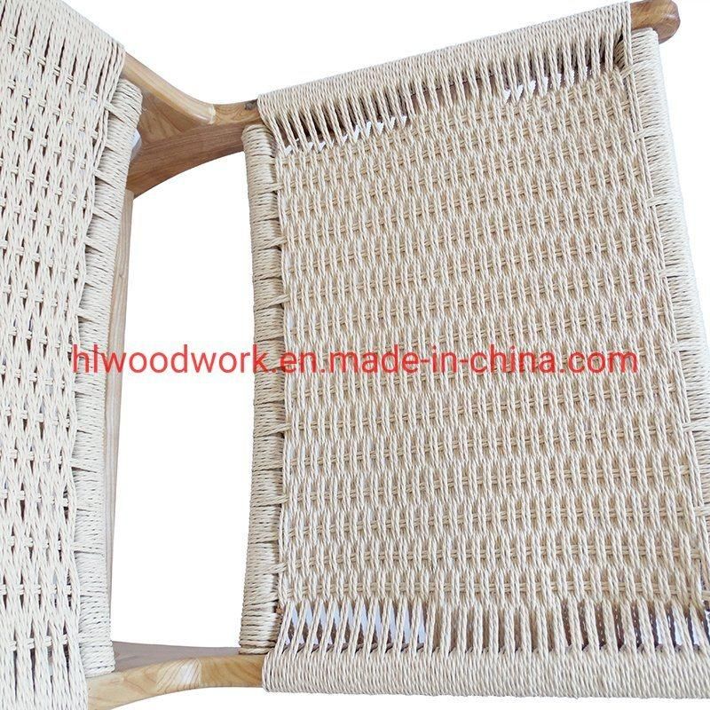 Saddle Chair Ash Wood Frame Natural Color with Woven Fabric Rope Without Arm Leisure Chair Garden Chair Outdoor Furniture